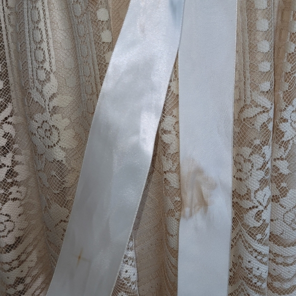 Vintage Tan Polyester Lace Long Maxi Dress w/Sheer Chiffon/Lace Capelet - 12/L - Picture 13 of 14